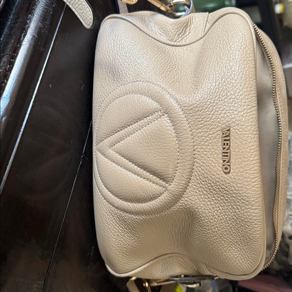 Valentino Taupe Leather Shoulder Bag